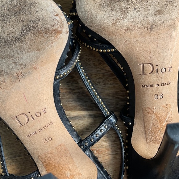 Authentic Dior black leather with gold studs heel sandals - Picture 8 of 14